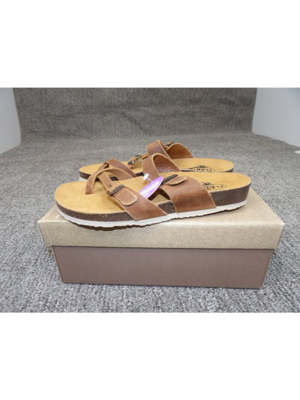 Plakton Women's Apure Gel Touch Leather Flat Sandals Roble Brown EU 39 US 8.5 - Picture 3 of 9
